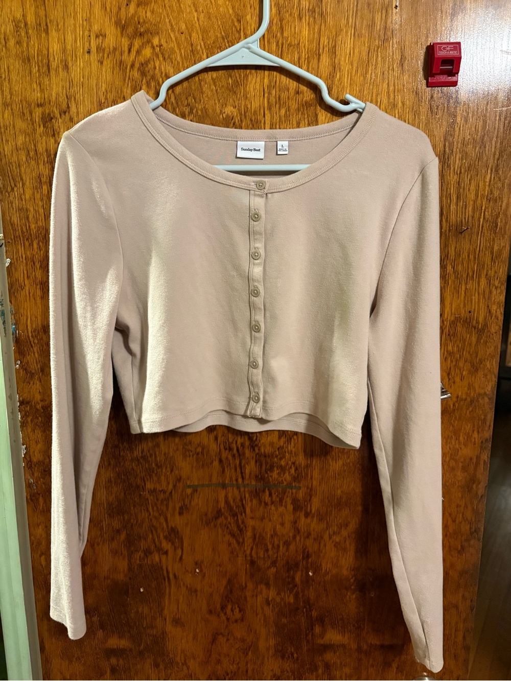 Sunday Best Cropped Button-Front Long Sleeve Top in Light Taupe